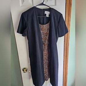 Vintage Worthingtons Black and Leopard Print Suit Dress